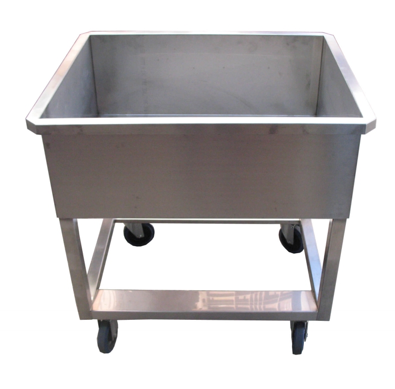 עגלה נירוסטה עם אמבטיה 130 ליטר פינות ישרות  וברז ריקון 2"  ניר' 304