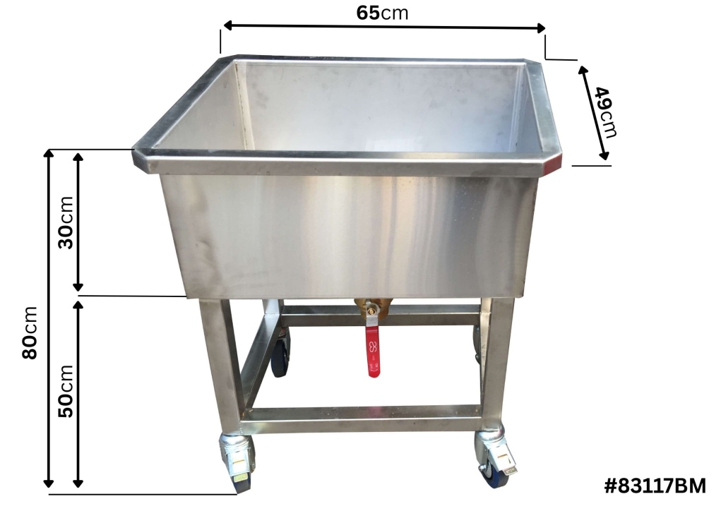 "נטו"- עגלה נירוסטה עם אמבטיה 70-75 ליטר פינות ישרות  וברז ריקון 2"   ניר' 304 "נטו"