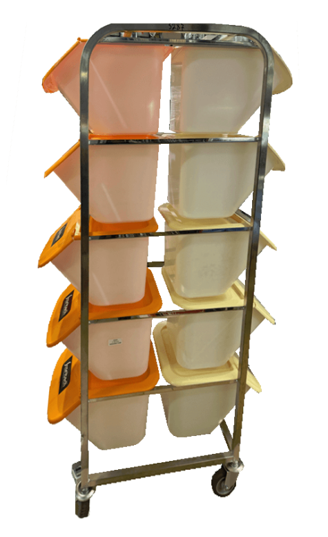 עגלה נירוסטה 5 מסלולים 60/47 ס"מ גובה 170 ס"מ  למיכל 15 ליטר "נטו"