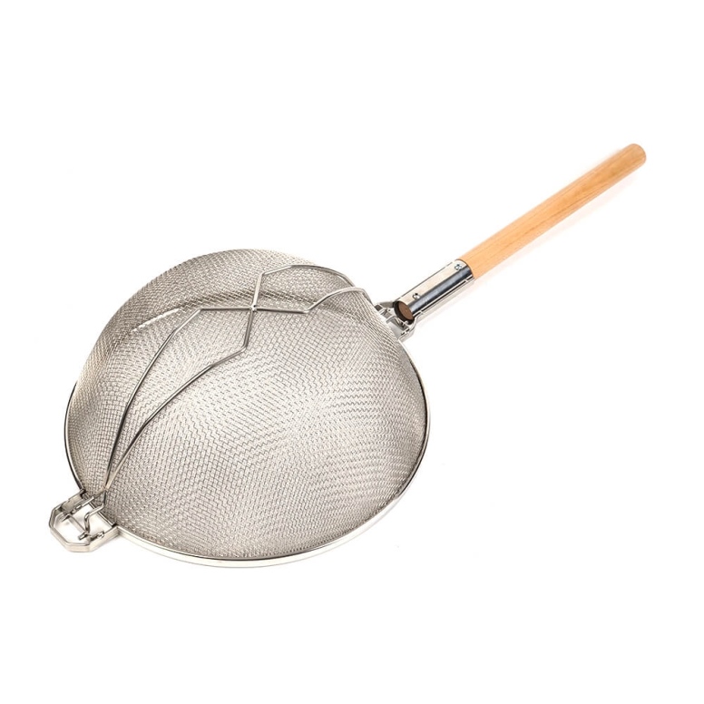 מסננת רשת כפולה נירוסטה מחוזקת 30 ס"מ ידית עץ