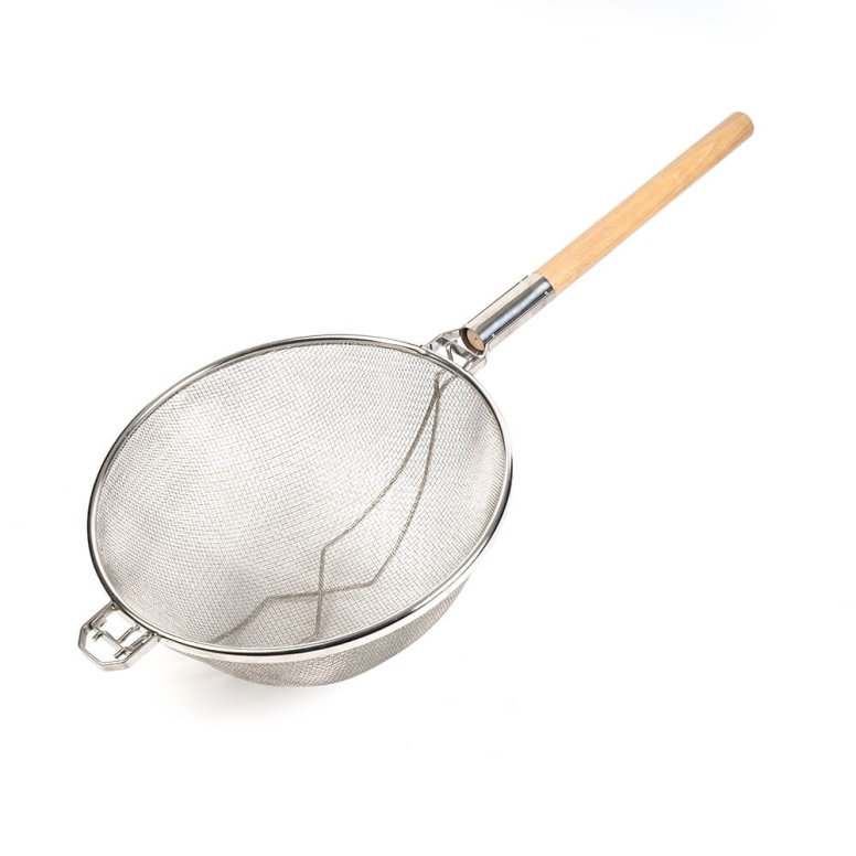 מסננת רשת כפולה נירוסטה מחוזקת 30 ס"מ ידית עץ