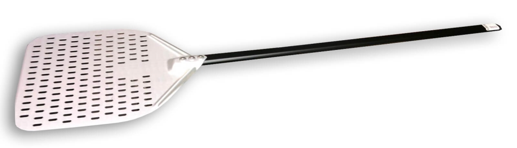 כף פיצה מלבן חריצים 30/35 אלומיניום אנודייז ידית אלומ' שחורה אורך כללי 150 ס"מ BMETAL