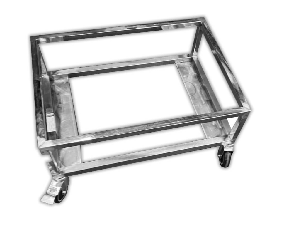 עגלה נירוסטה נמוכה למיכל 130 ליטר 52/73 ג-20 ס"מ עם מעקה