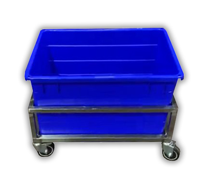 עגלה נירוסטה נמוכה למיכל 130 ליטר 52/73 ג-20 ס"מ עם מעקה