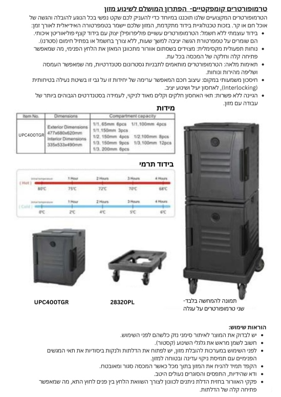 "נטו"- טרמופורט למזון ל 6 תבניות 1/1/65 חום B-M ECONOLINE - נטו "נטו"