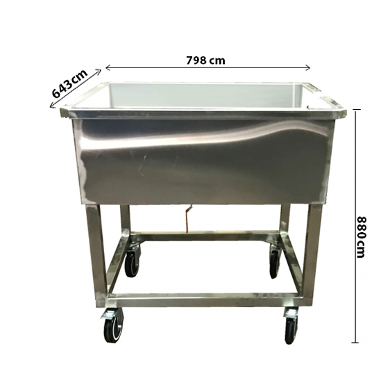 עגלה נירוסטה עם אמבטיה 130 ליטר פינות ישרות  וברז ריקון 2"  ניר' 304 WT26